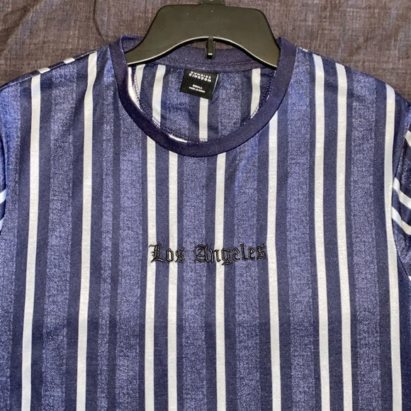 Blue gray light/dark stripes Los Angeles T-shirt - Picture 1 of 4